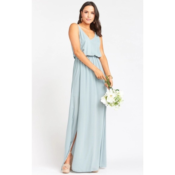 Show Me Your Mumu Kendall Maxi Dress Silver Sage Crisp S - Picture 1 of 7